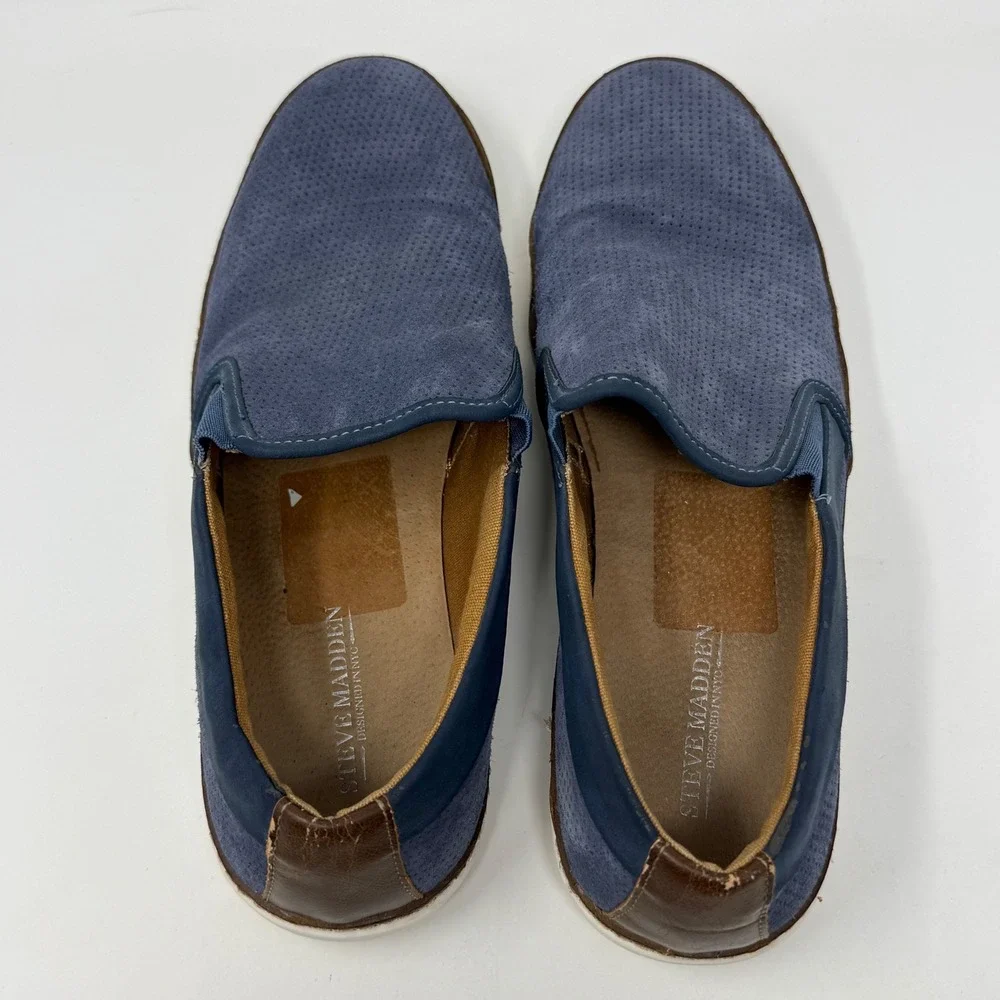 Steve Madden Ferrow Mens Navy Blue Perforated Suede Slip On Sneakers Size 10.5 M